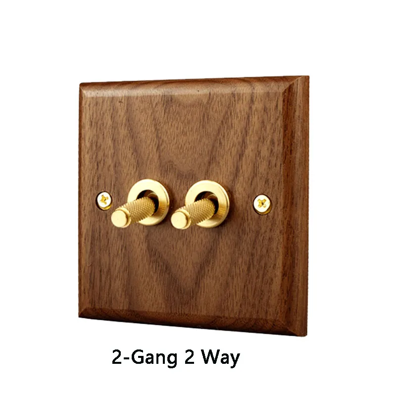 Wall 2 Way Toggle Switch Knurled Brass Lever Black Walnut Solid Wood EU Socket