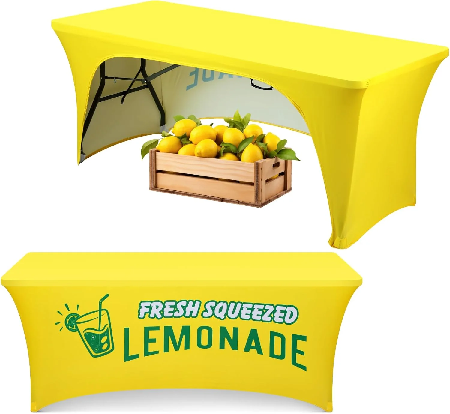 Lemonade Open Back Stand Tablecloth Stretch Spandex Yellow Table Cover Lemonade Stand Supplies for Standard Folding Summer Party