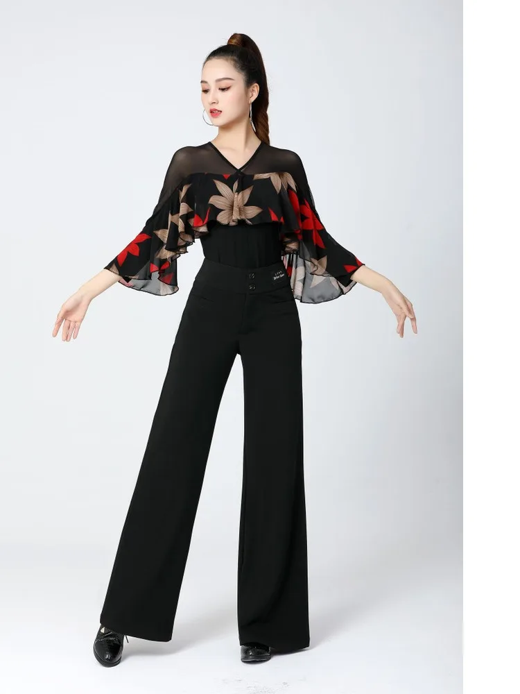 댄스 의류 Gitba 스퀘어 댄스 모던 댄스 탑 v 넥 여성 패치 워크 중간 소매 모양 성인 라틴 댄스 드레스