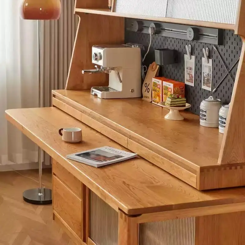 Nordic cherry wood dining side cabinet Modern simple push-pull retractable dining table integrated cabinet