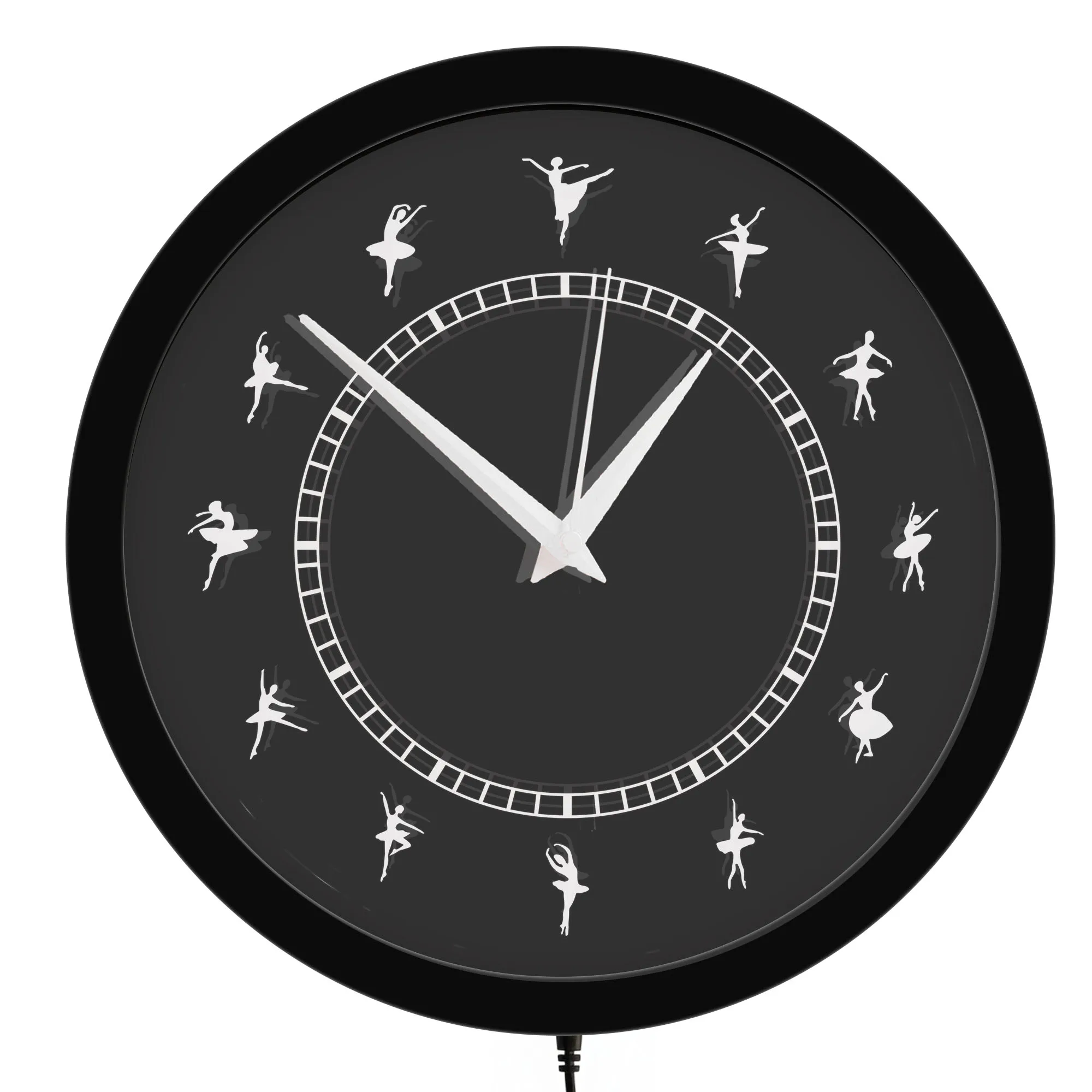 Ballerina Silhouette LED Lighted Wall Clock For Girl Bedroom Dance Studio Dancing Neon Sign Luminous Sign Illuminated Wall Clock