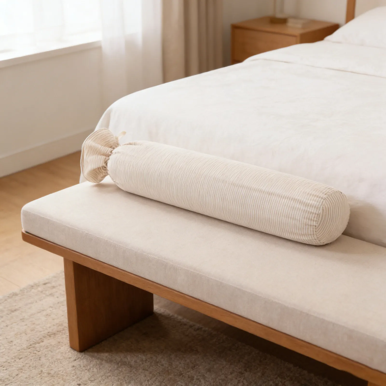 Cylindrical Pillow Cover Light Grey Cotton Breathable Neck Roll Pillowcases Cervical Support Sleep Bolster Pillowcase Zipper