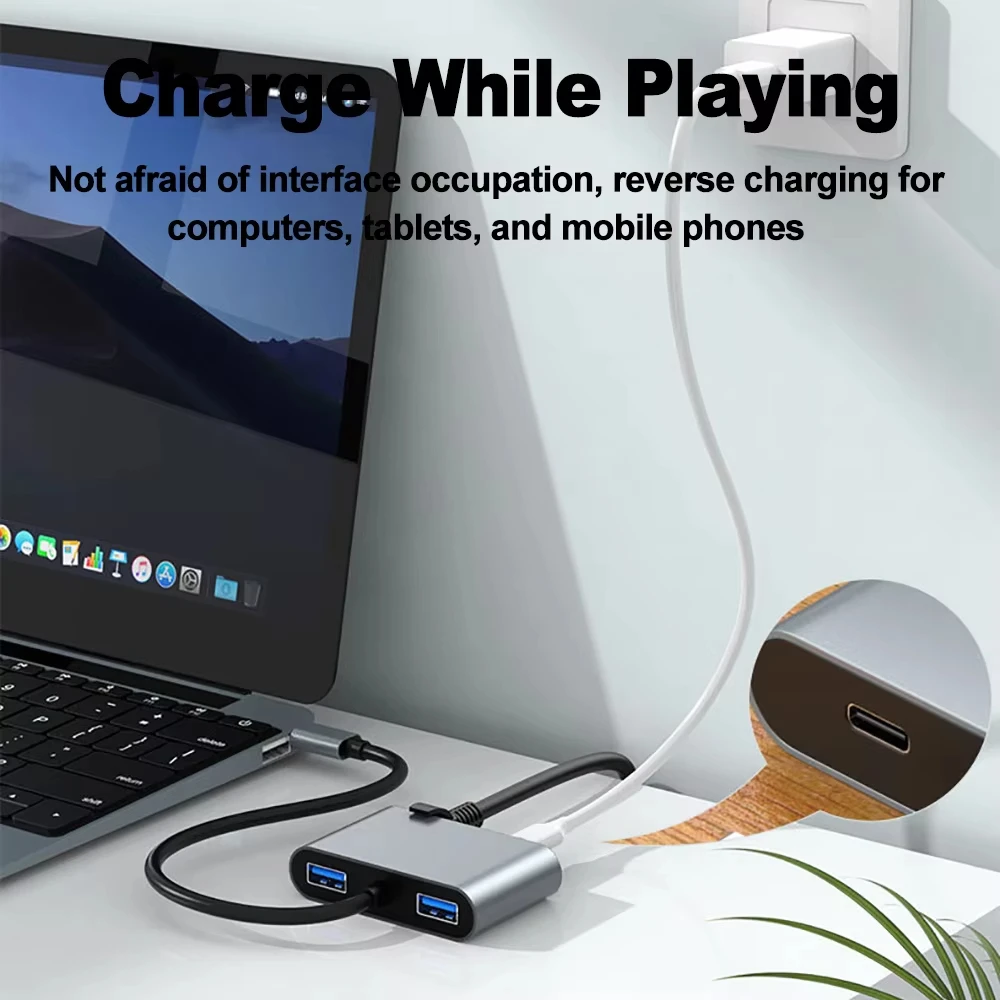 Scheda di rete da USB C a Ethernet da 1000 Mbps Adattatore di ricarica da 60 W PD con 2 porte USB Adattatore LAN di rete da tipo C a RJ45 per PC portatile