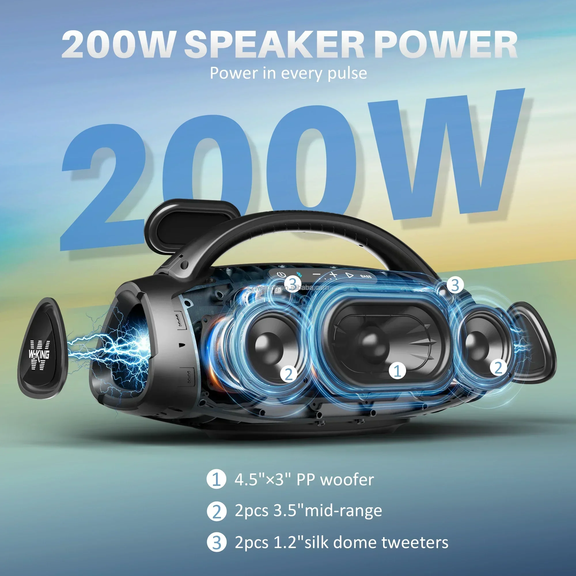 W-KING New Arrival X20 D20 Waterproof Outdoor TWS Wireless Bluetooth Boombox Speaker With wireless microphones