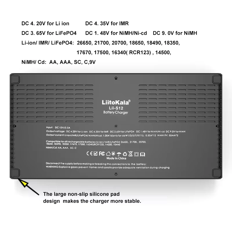 LiI-S12 Smart Charger 14 Slots - CE Certified Universal Charger for Li-ion/LiFePO4/Ni-MH/9V Batteries 18650, 26650, AA view 2