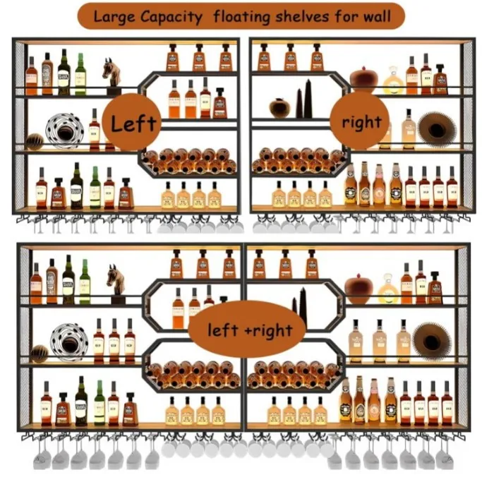 Bar, coffee counter, wall hanging wine display rack, hanging wall wrought iron display storage shelf