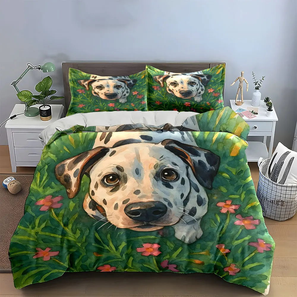 Dalmatian Floral Set for Home Decor Bedding Set with 1 Duvet Cover 2 Pillowcases Single Double King Queen, Gift
