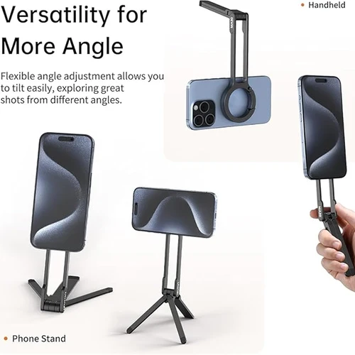 Imagen 2 del producto Trípode de teléfono de aleación montado en mosquetón para iPhone trípode magnético portátil de doble cara soporte de mango de teléfono de montaje de escritorio