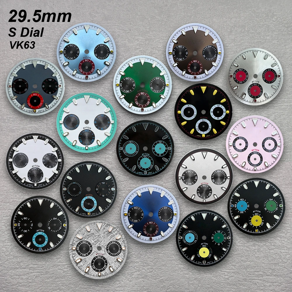 29.5mm DTN Panda S Dial Fit VK63 Movement Green Luminous High-Quality Colorful Quartz Dial Watch Modification Accessories
