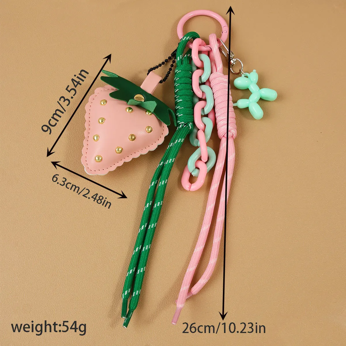 Pink Strawberry Keychain Cute Creative Hand Braided Rope Roman Knot Keychain Bag Pendant Gifts for Girls