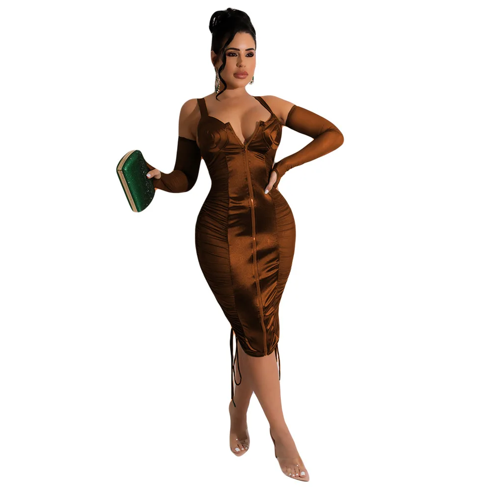 Elegante transparente Mesh Patchwork träger los durchsichtig Party Club Midi Kleid Frauen Sommer V-Ausschnitt rücken freie Strand Outfit Kleider Robe