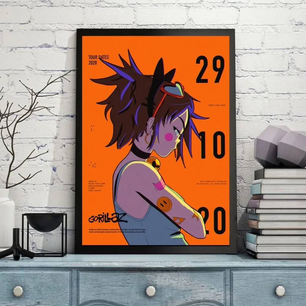 Gorillaz Retro poster Poster Self-adhesive Art Poster Retro Kraft Paper Sticker DIY Room Bar Cafe Vintage Decorative Painting