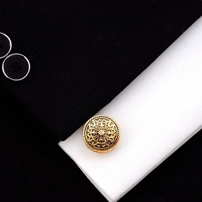 Carved Antique Gold Silver-color Greek Royal Pattern Cufflinks Banquet Suit Shirt French Cuff Links High-end Men\'s Jewelry Gifts