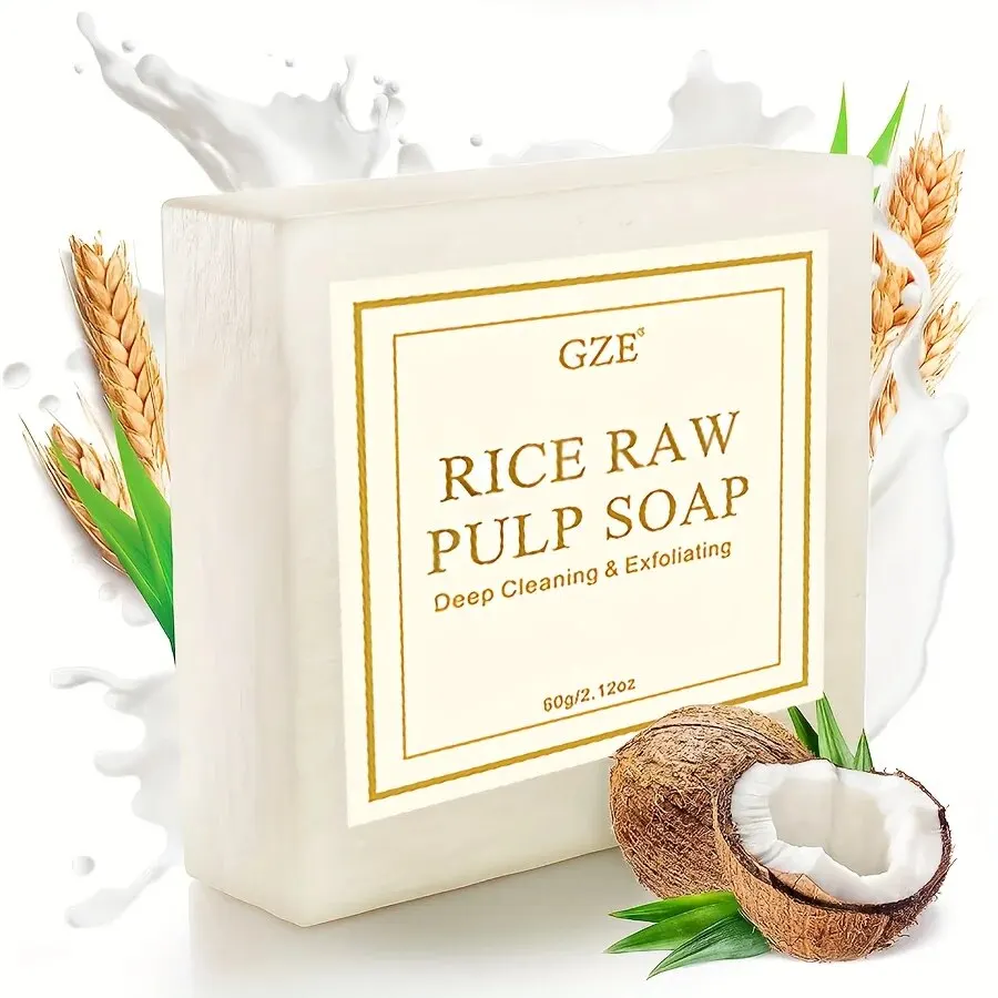 1pc Thailand Original Milk Rice Soap, Essential Oil, Bath Handmade Oil-Control Face Cleanser Body Wash 60g/2.12oz!