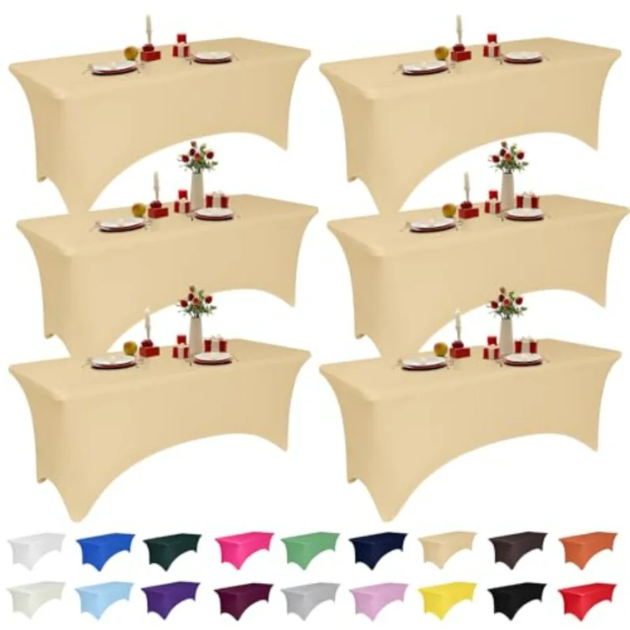 

Набор из 6 скатертей из спандекса цвета шампань, 8 футов, для прямоугольных столов, эластичные, моющиеся, устойчивые к сминанию, идеально подходят для мероприятий