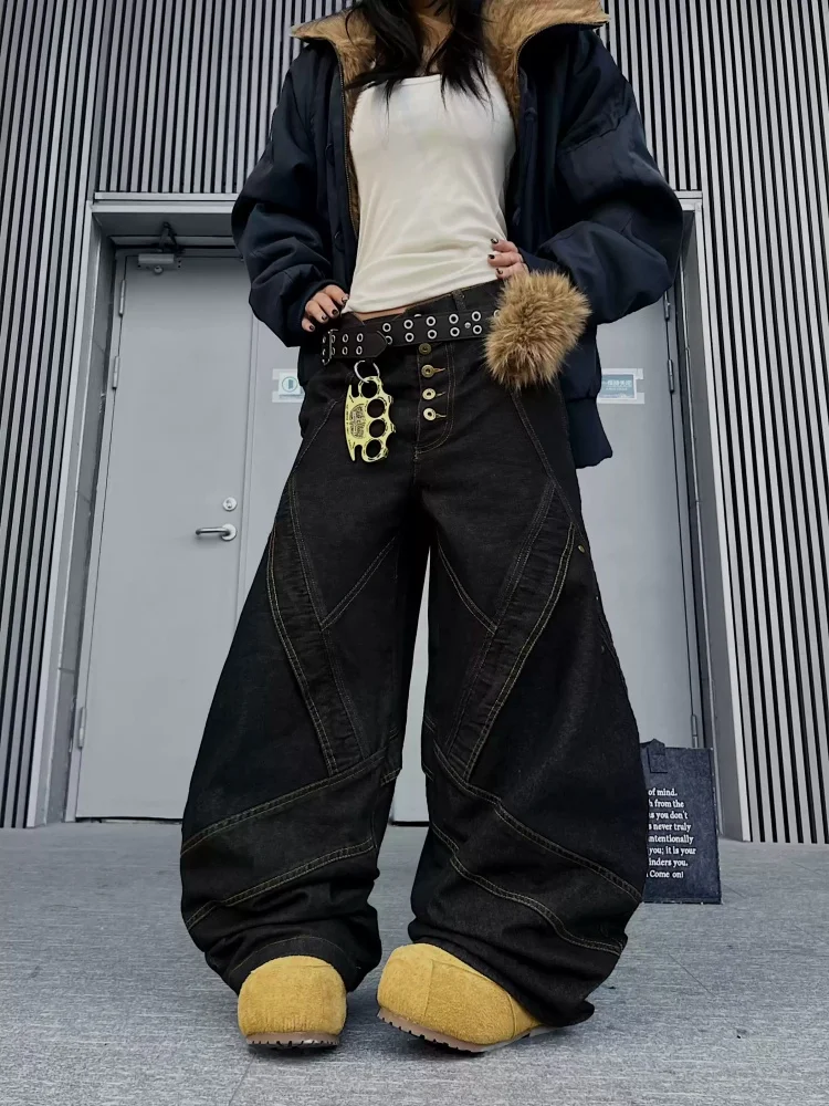 

Джинсы в американском стиле, высокого качества, унисекс, с пуговицами, свободного кроя, модные, широкие, полной длины.