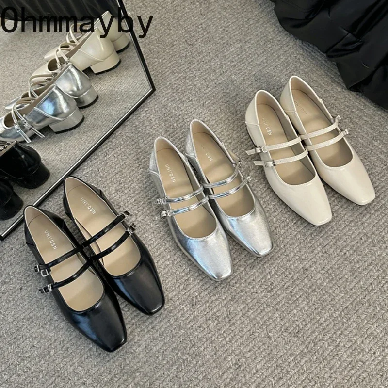 Designerska moda damskie pลaski baleriny eleganckie buty z klamrami do paska damska wygodna miฤkka podeszwa w stylu ulicznym pojedyncze buty skรณrzane