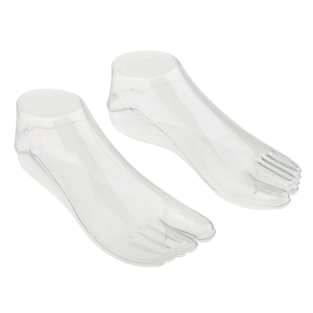 1Pair Female Feet Mannequin Thong Style Foot Model for Sandal Shoe Sock Jewelries Display - Clear