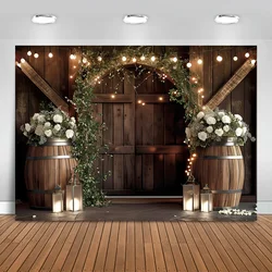 Rustic Barn Door Backdrop Vintage Country Wedding Floral Wooden Board Western Anniversary Photography Backgrounds Photo Shoot