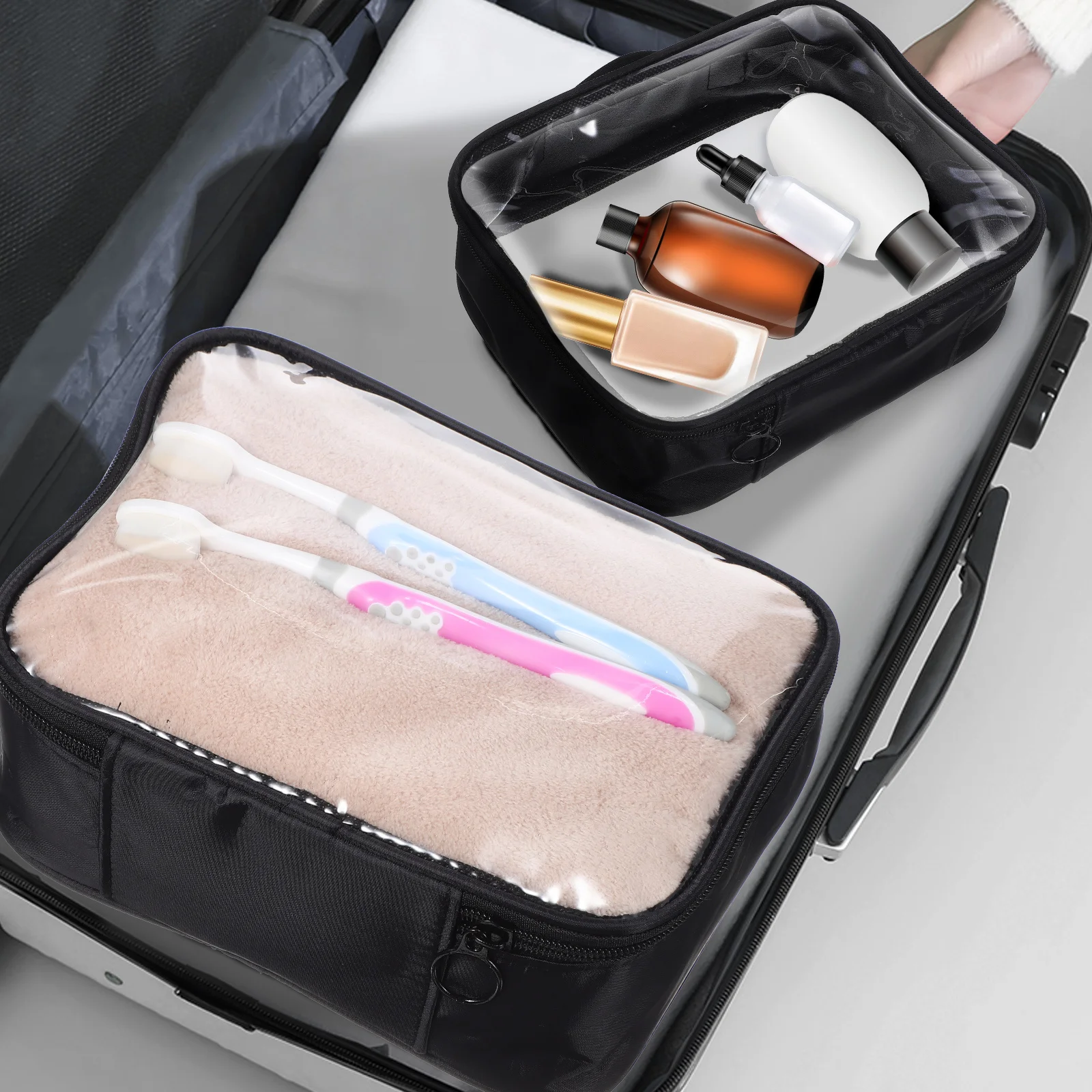 

2Pcs Transparent Toiletry Bags Large Capacity Waterproof Organizer with Carry Handle Smooth Zipper for Travel Bathroom