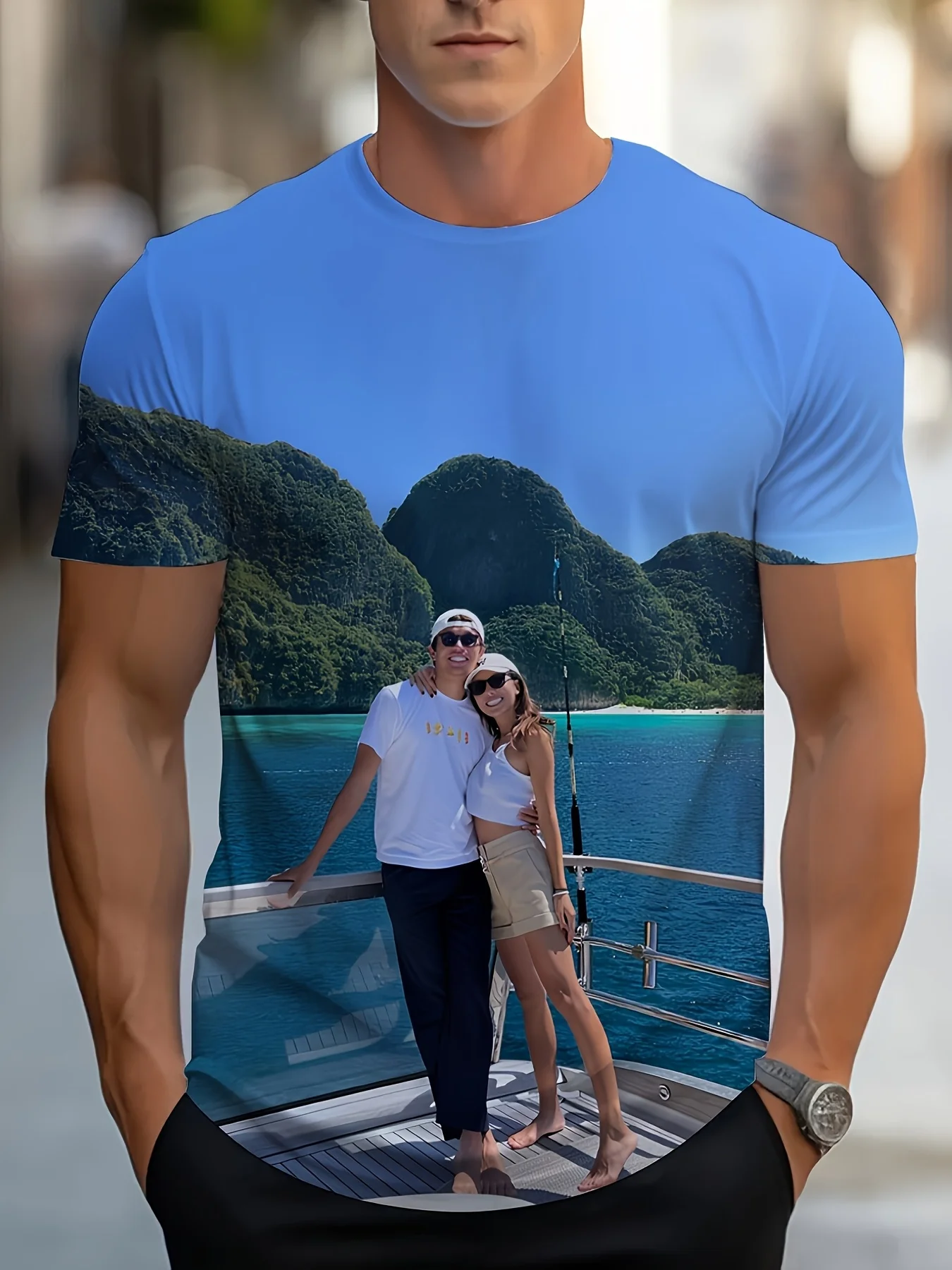 

100% Cotton Custom Couple 3D Print T-shirts Breathable Fabric, Round Neck Short Sleeves - Perfect For Summer Casual Wear