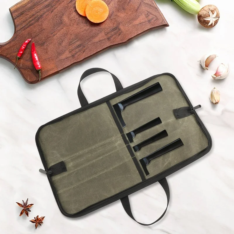 FoldingTool Bag Waterproof Canvas Chef Knife Bag Portable Durable Knife Storage Pockets Cooking Travel Container with Handle