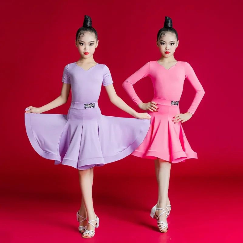 Children's Latin Dance Costume For Professional Competition; Girls' Large Swing Dress; Children's Latin Training Performance