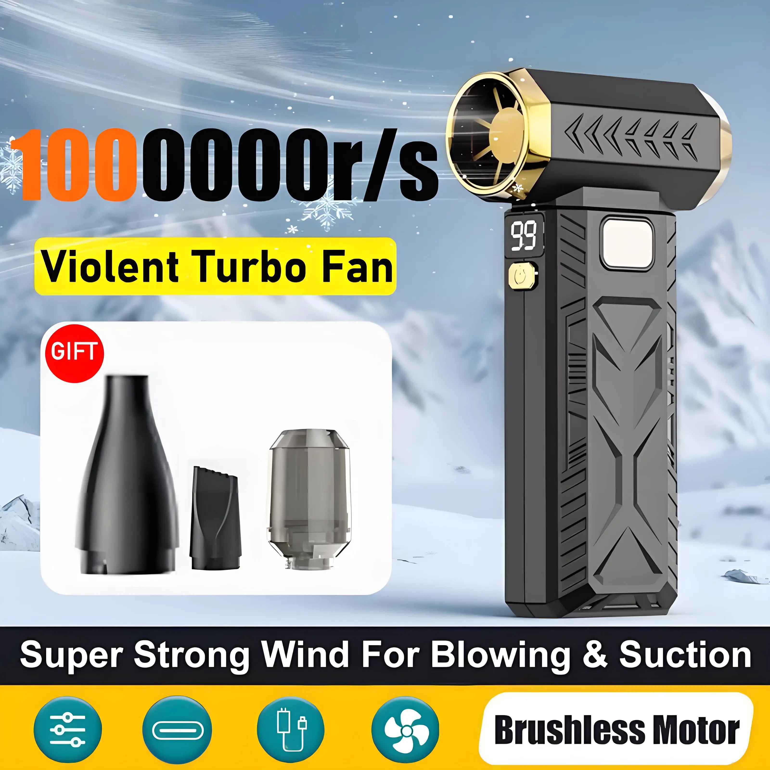 1000000 RPM Gewelddadige ventilator Krachtige elektrische luchtblazer Draagbare stofreiniger Type C Opladen 55 m/s Borstelloze Turbo Jet Blower