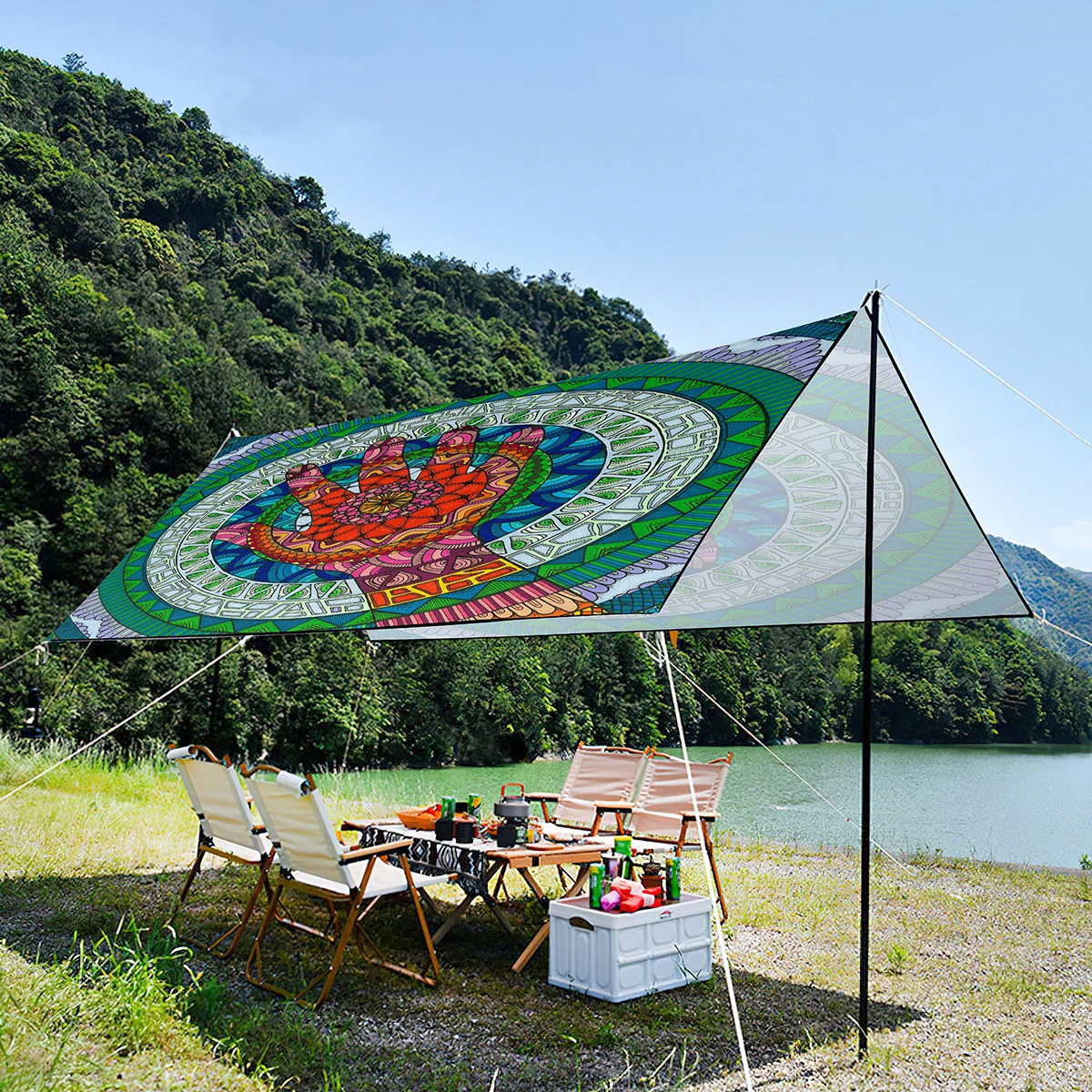 Imagem -06 - Mandala Print Sunshade Canopy para Jardim Proteção uv Impermeável Leve Tenda Portátil Adequado para Festa na Praia Parque Piquenique