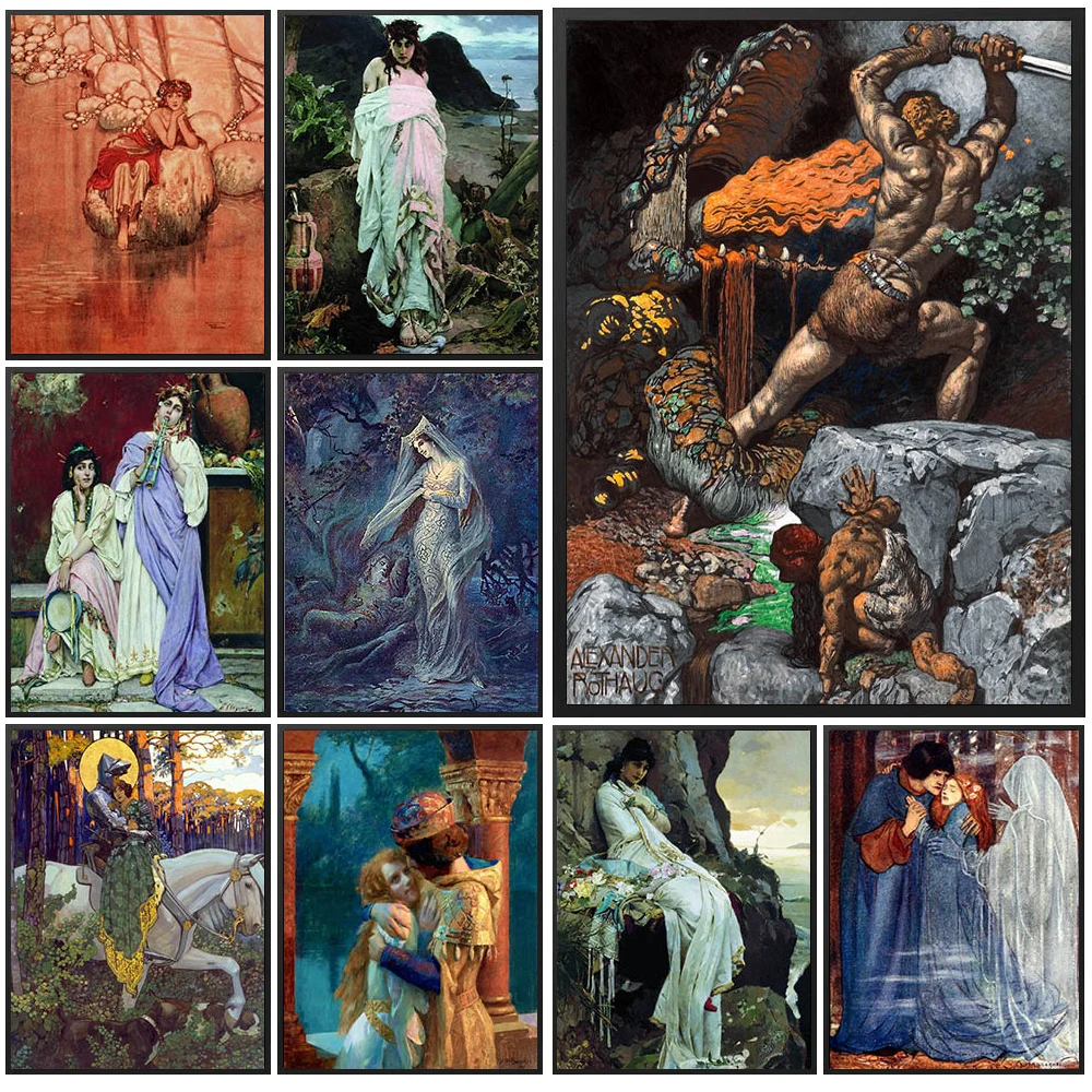 

Vintage Fairy Tale & Mythical Creature Wall Art,Antique Victorian Illustration Poster,Antique Victorian Home Decor Unframed