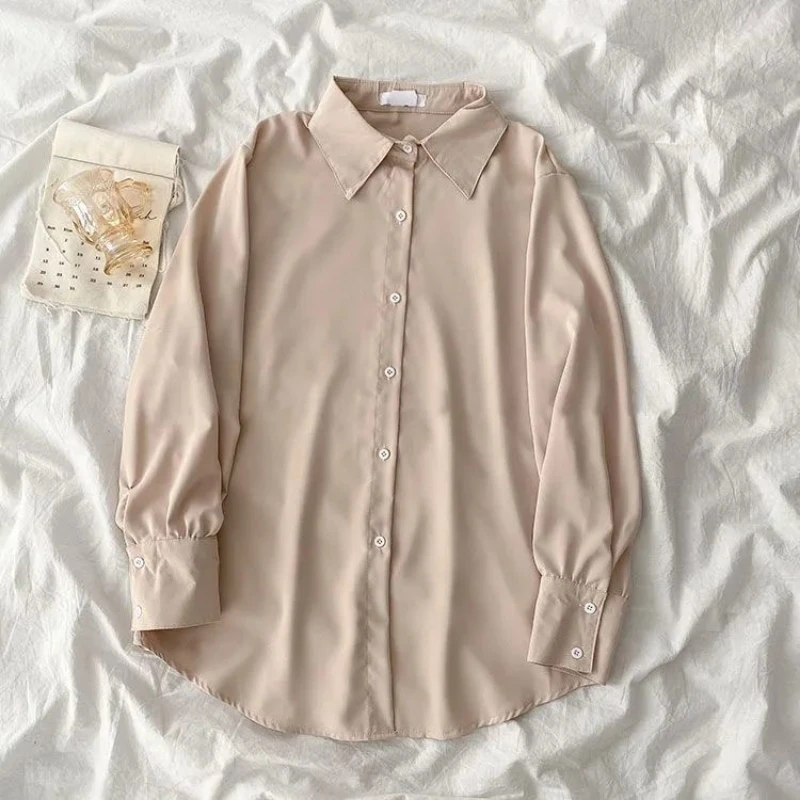 Elegant Morandi Long-sleeved Solid-color Shirt for Women in Autumn  Loose and Drapey Casual Shirt Versatile and Stylish Top