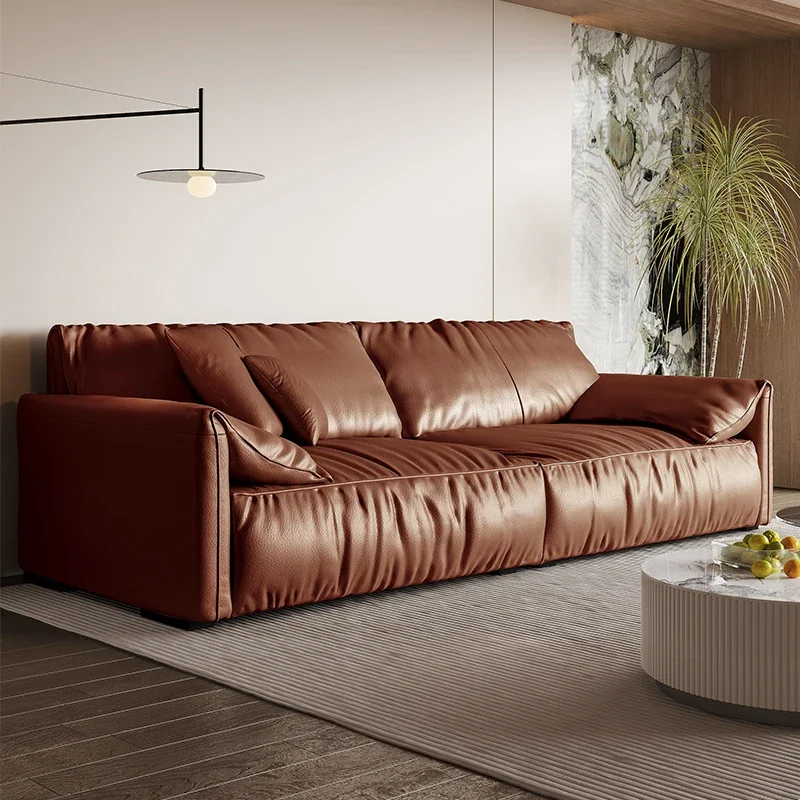 Italian Craft Nappa Leather Sofa Modern Simple Cream Topcoat Cowhide Sofa Combination  furniture sofa  chairs