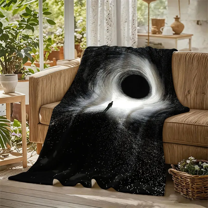 Black Hole Cosmos Flannel Blanket Warm Soft Halloween Christmas Decorative Couch Warm Cozy All-Season Gift