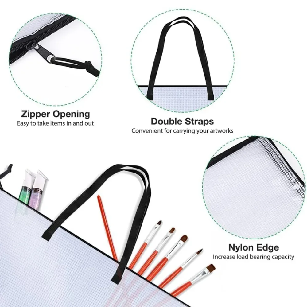 حقيبة محفظة 9 × 25 بوصة مع مقبض وسحاب حقائب ملفات شفافة سعة كبيرة لتخزين الأدوات المكتبية حقائب عمل فنية منظم المجلدات