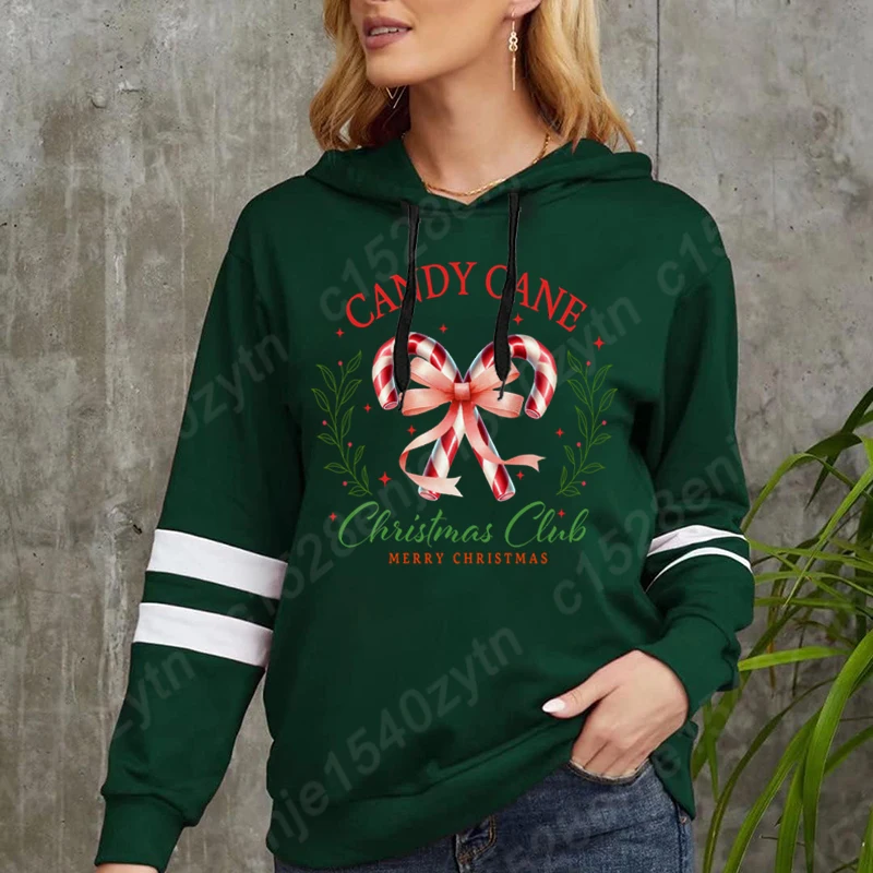 Candy Cane Christmas Club Merry Christmas Hoodie New Women Autumn Winter Hoodie Hot Selling Ladies Sweatshirt Plus Size Pullover