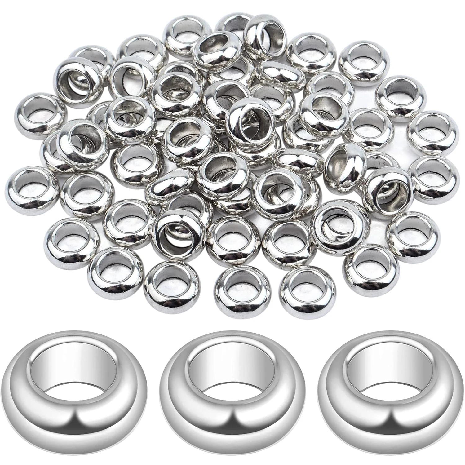 

60pcs Rondelle Large Hole Spacer Beads Tibetan European Spacer Loose Hole Metal Beads for Necklace Bracelet Jewelry Making