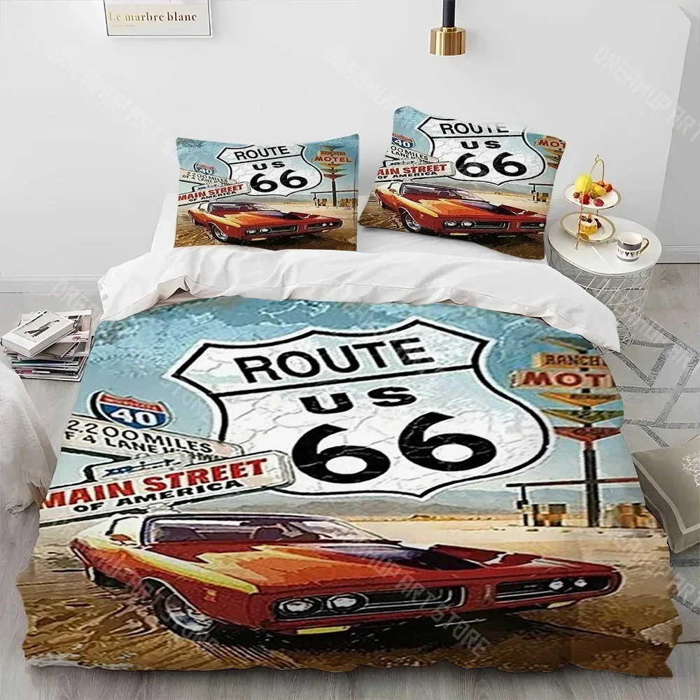 

3D Print Historic Route 66,Mother Road,Comforter Bedding Set,Duvet Cover Bed Set Quilt Pillowcase,king Queen Size Bedding Set