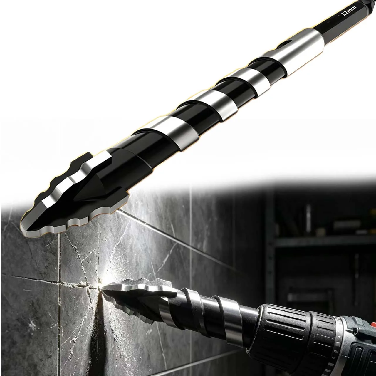 Eccentric Carbide Step Drill Bit 4 Flutes Staggered Teeth For For Tile Concrete Wood Metal Dry Drilling Hex Shank Power Tool