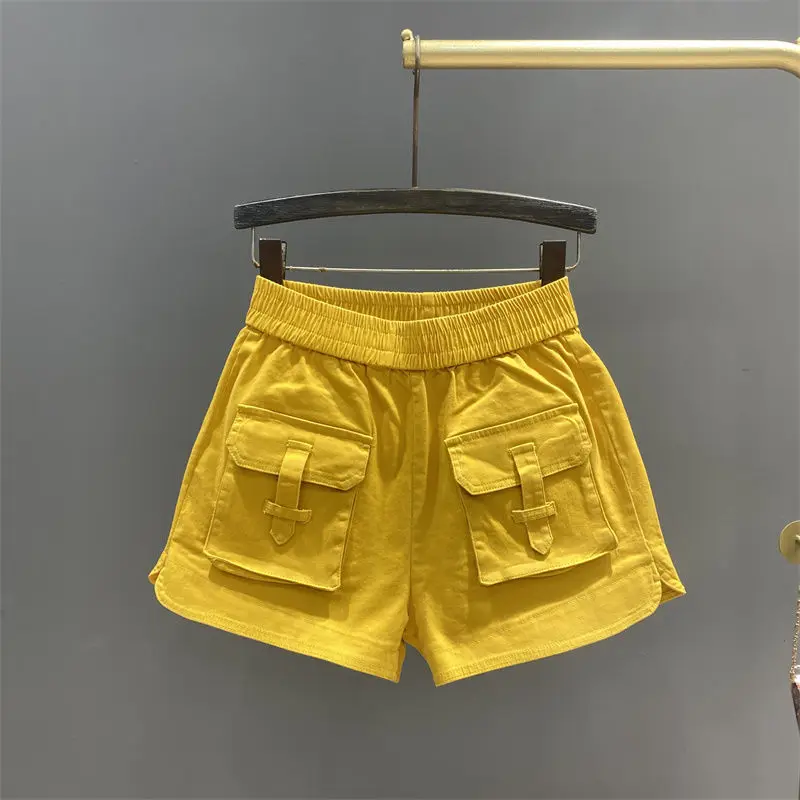 2024 Summer Trendy Casual Streetwear High Waist Cargo Short Pants Y2K Female Solid Simple Pockets Beach Hot Shorts Ropa De Mujer