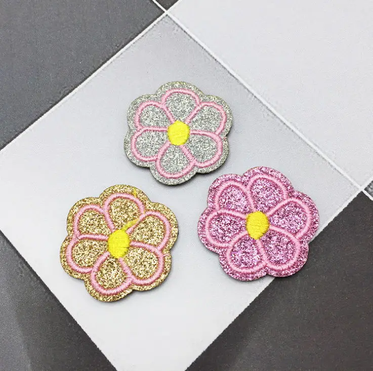 20 pcs/pack 3.3cm Sparkle Patch Padded Felt Flower shape garment appliques decoration DIY hair clip accessory Cute Multi Color