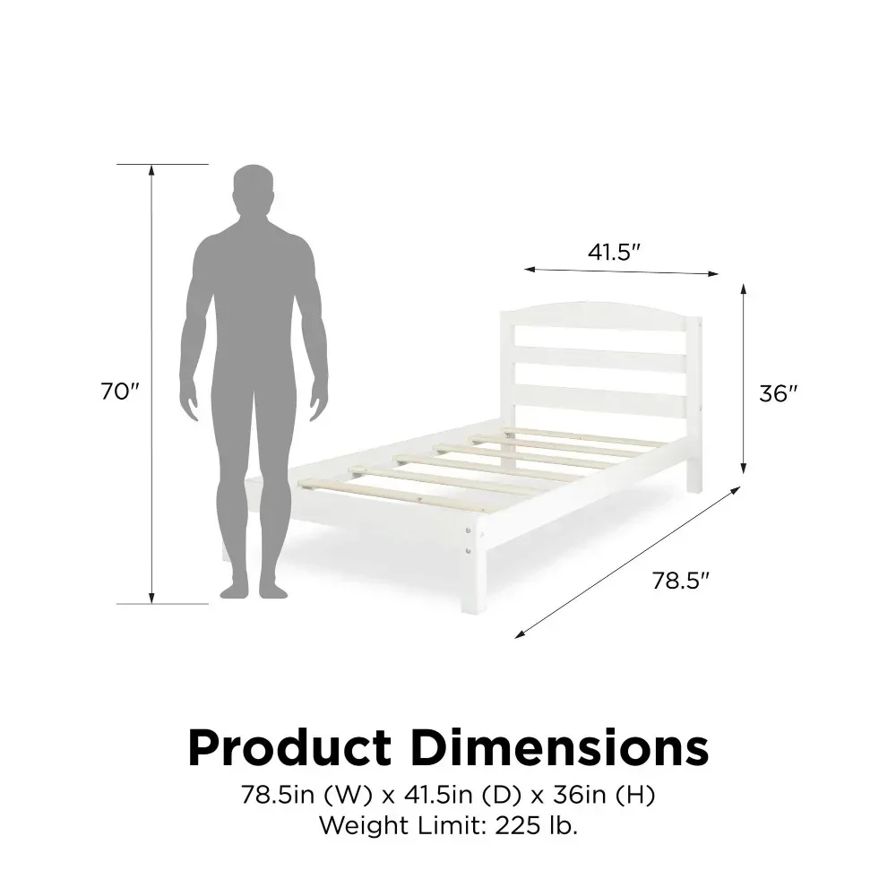 Bases de lit, lit simple Leighton pour enfants, cadre de lit à plateforme en bois, blanc cassé, base de lit