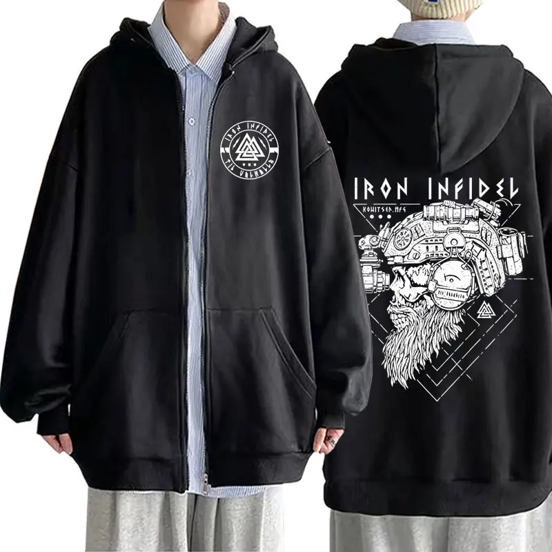 

Til Valhalla American Beard Warrior Tactical Skeleton Zipper Hoodie Men Women Fashion Oversized Zip Up Hoodies Male Casual Coat