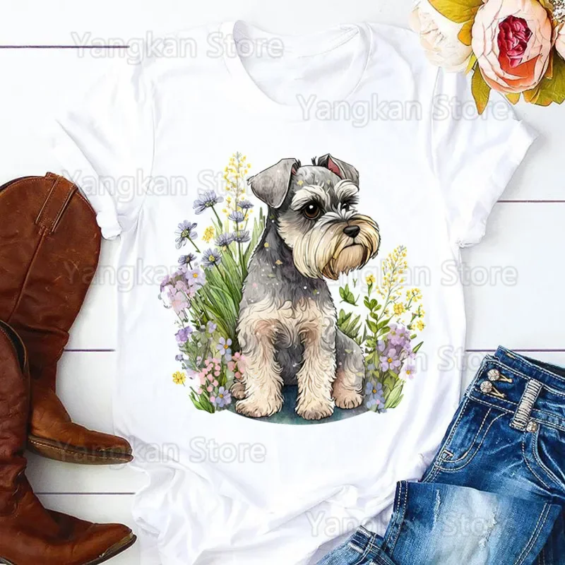 Schnauzer Donna Cartoon Mom Summer Print Lady T-shirt Top T Shirt Donna Donna T-shirt grafica femminile