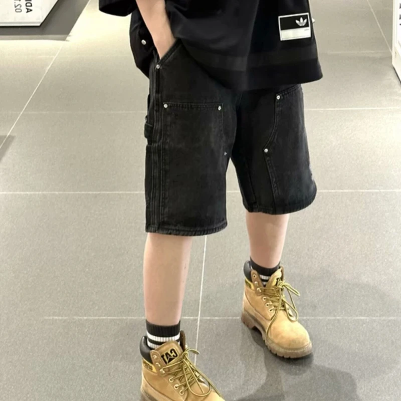 

Мужские джинсы, летние тонкие американские ретро уличные модные брендовые брюки с пятью точками, свободные прямые повседневные стиральные средние брюки Y2k