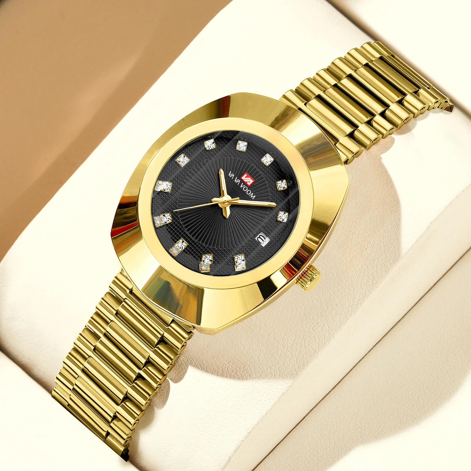 Women\'s Gold Band/Gold  Dial Stainless Steel Luxury Quartz Analog Wrist Watch Movado Museum Classic Womens Watch with Gold Toned Dial and  main image 3