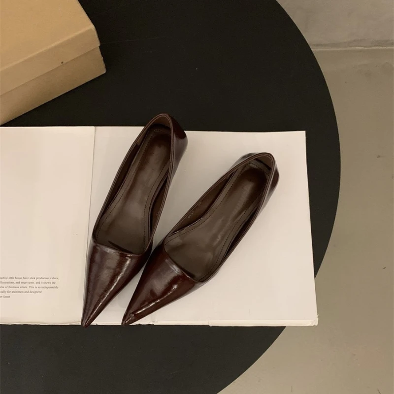 

Элегантные туфли-лодочки с заостренным носком и низким вырезом для женщин, осенние, новые, удобные, модные, универсальные, на тонком каблуке