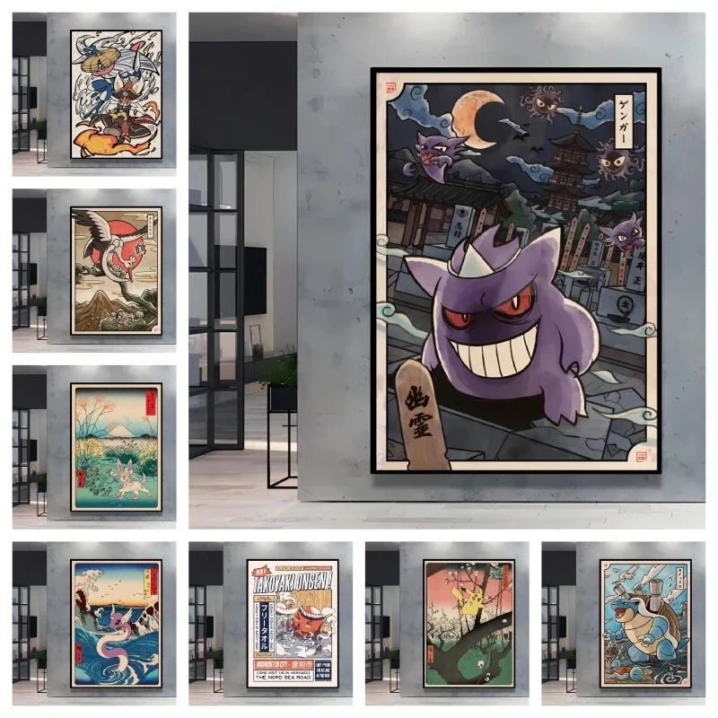 Japanese Classic Anime Pokemon Gengar Cartoon Character Poster HD Print Canvas Painting Home Room Decoration Children's Gifts