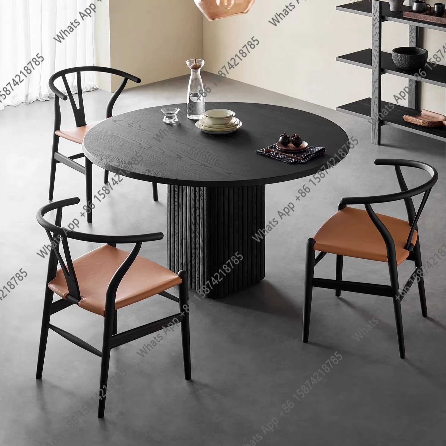 

Black Italian minimalist imported grade oak solid wood round dining table modern minimalist