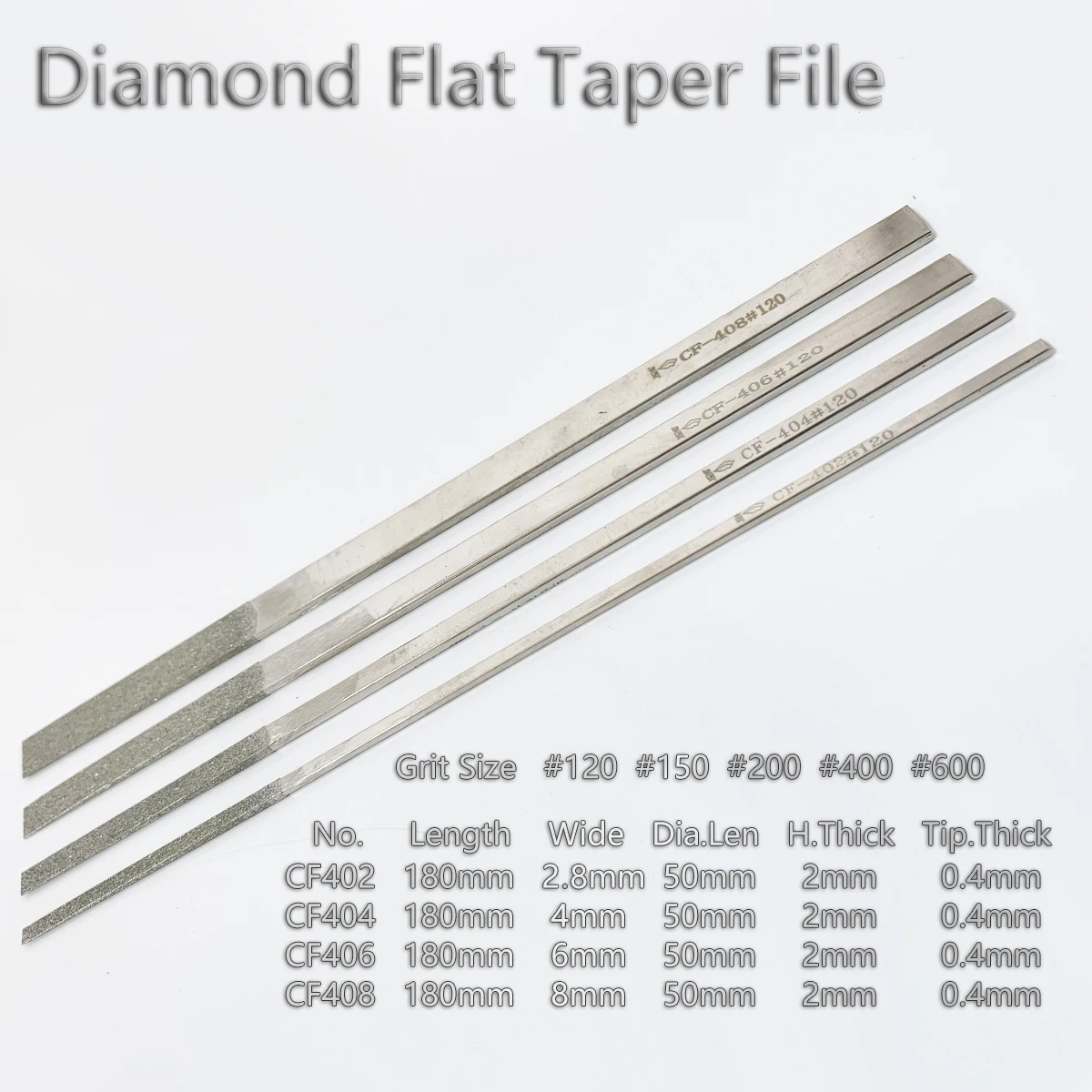 1pcs Ultra Thin Flat Taper Diamond File CF400 Shaped Deburring Files Hand Tool Wholesale Mold Trimming Removal Fire Pattern