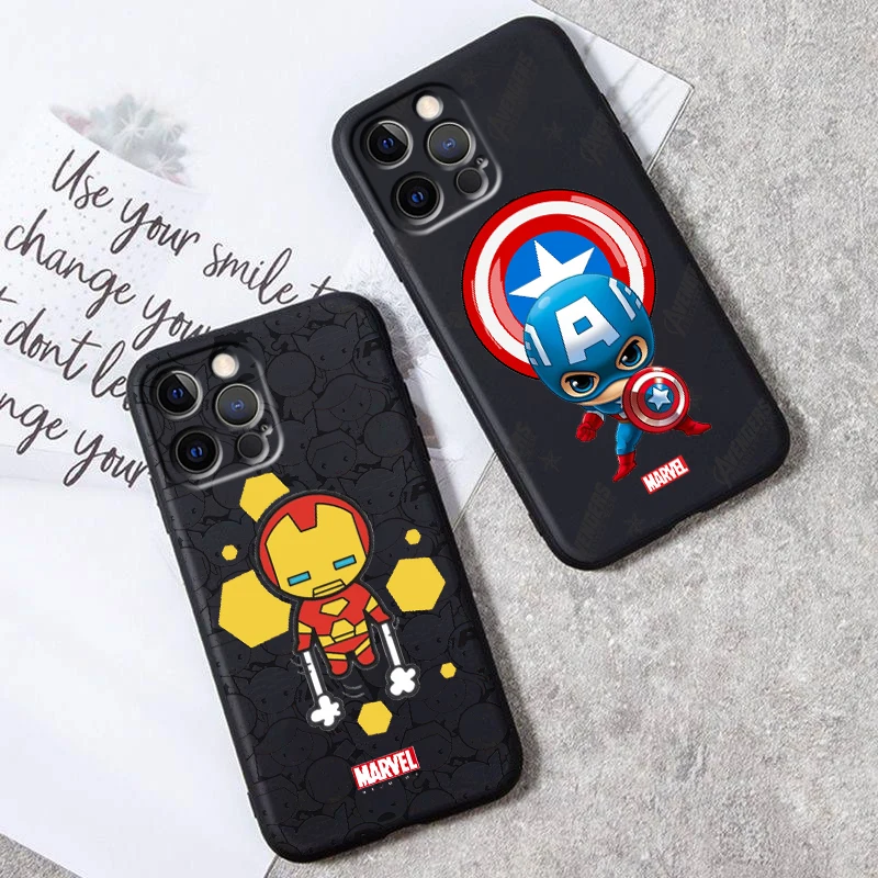 Marvel Spiderman Hero Cartoon For iPhone 15 14 13 12 11 XS XR X 8 7 SE Pro Max Plus Mini Black Back Phone Case